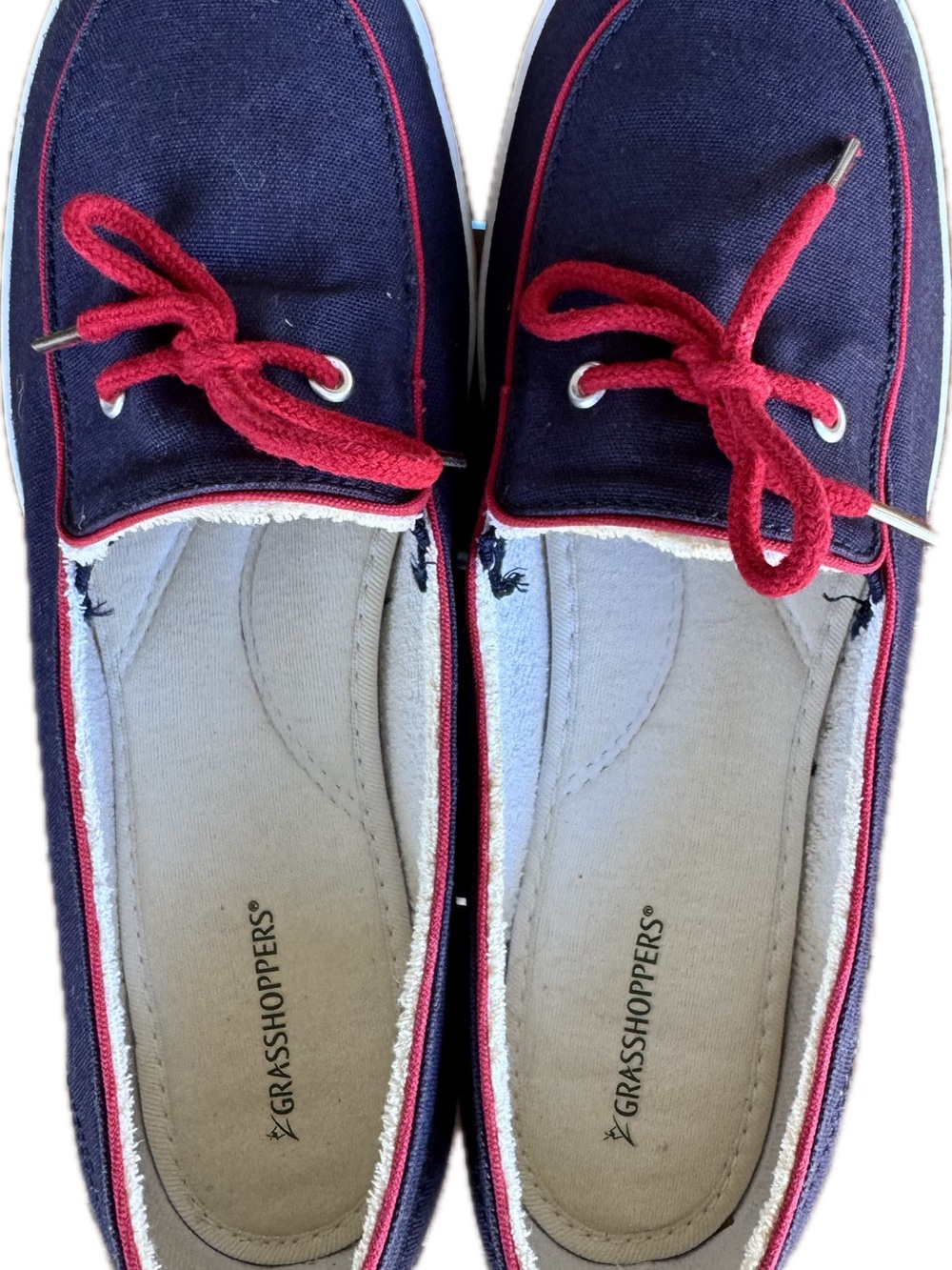Grasshoppers Navy Canvas Loafers with Red Laces and Trim